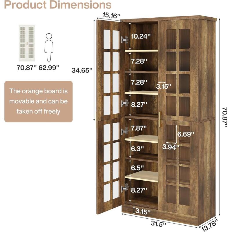 71" Tall Bookcase with Doors and Adjustable Shelves