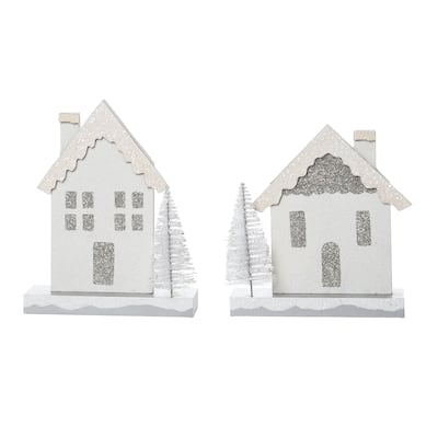 Transpac MDF Winter Glitter House Table Decor Set of 2 Christmas Home Decorations