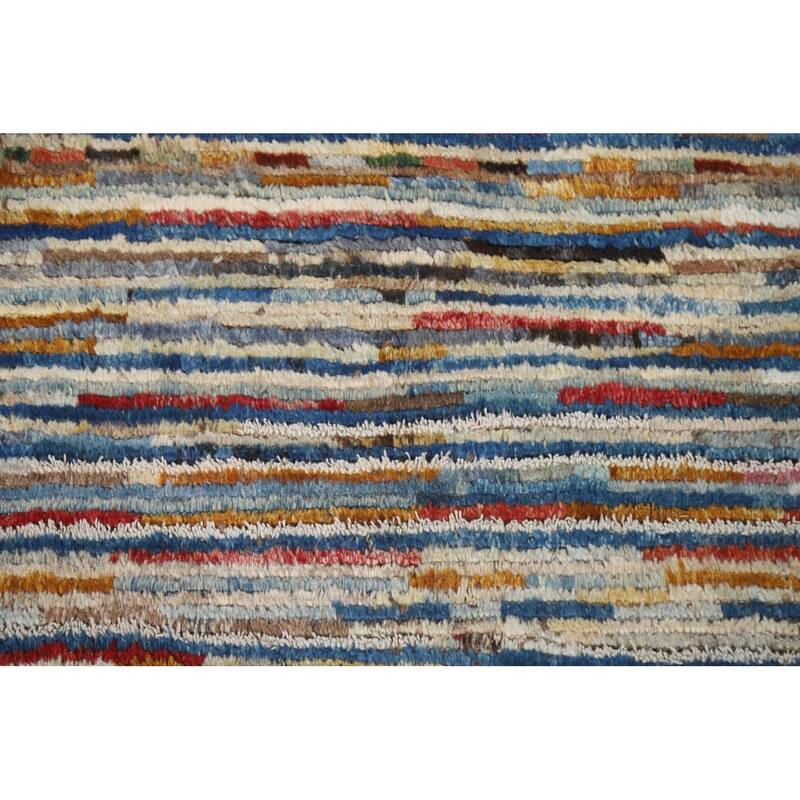 Hand Knotted Oriental 100% Wool Carpet Modern Stripe Multi-Colored Moroccan Area Rug - 7' 8'' X 5' 5''
