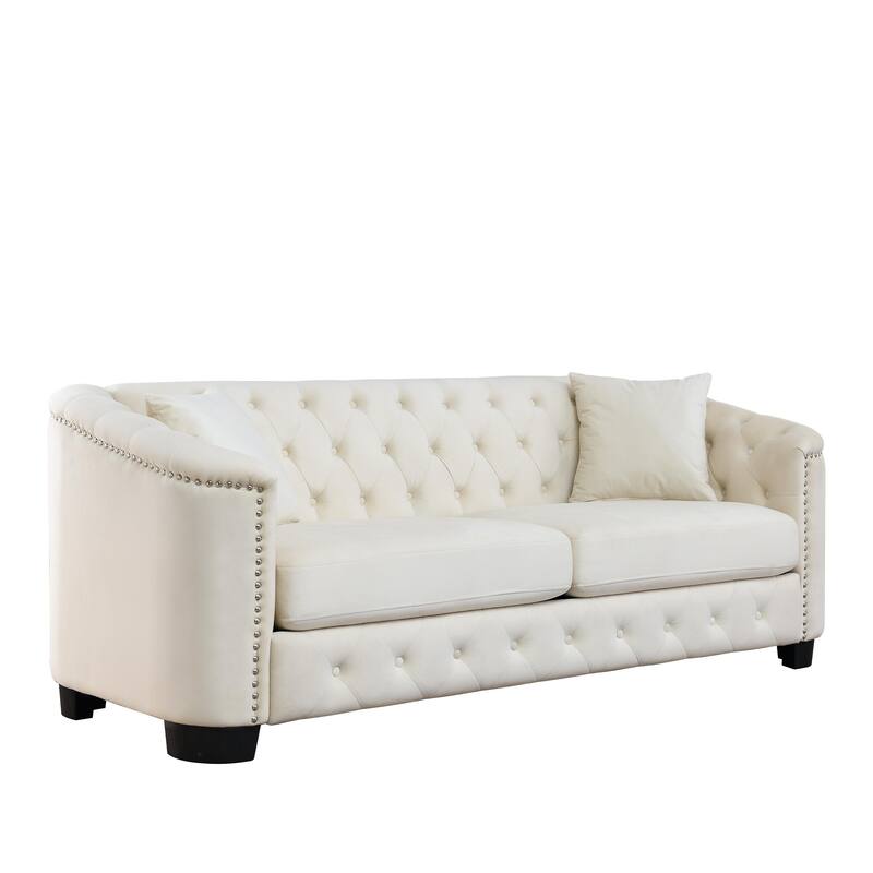 Chesterfield Velvet Sofa 77-Inch - Stylish 3-Seater with Tufted Backrest, Nailhead Arms & Removable Cushions