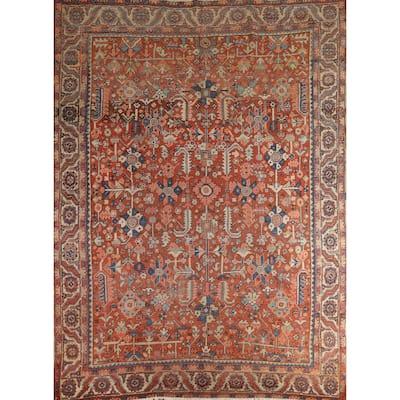 Hand Knotted Oriental 100% Wool Carpet Traditional Geometric Oranges & Rust Heriz (serapi) Area Rug - 11' 10'' X 9' 5''