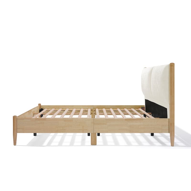 Christopher Knight Home - Elara Damare Queen Bed with Solid Rubberwood Frame, Boucle Upholstered Headboard