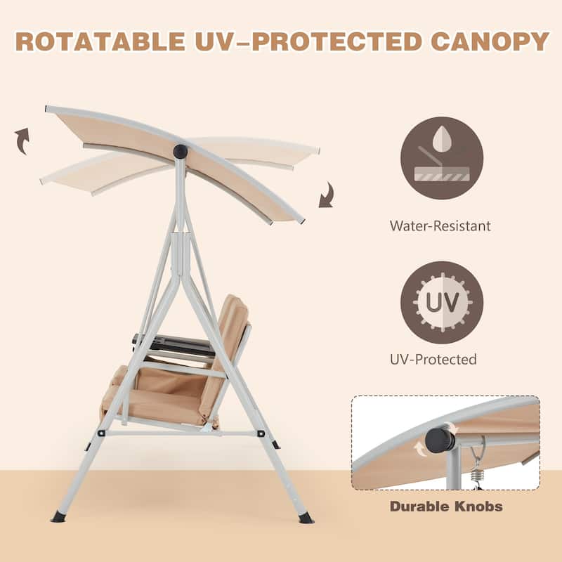 Outdoor Swing with Stand, Canopy, Pivot Table & 2 Cup Holders - Patio, Balcony, Bedroom