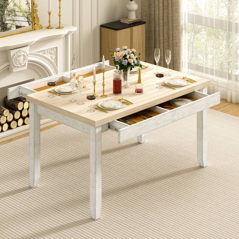 Javlergo Dining Table Set, Solid Wood Kitchen Table Set with 4 Upholstered Chairs for Kitchen