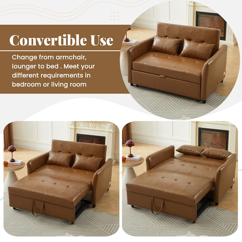 51.57" Convertible Sleeper Bed, Adjustable Oversized Armchair with Pull-Out Design and Three USB Ports for Small Spaces