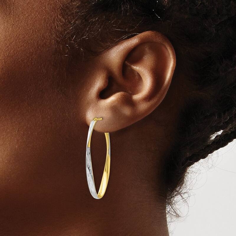 Curata 10k Yellow Gold White Rhodium plated Sparkle Cut 36x2.75mm Hoop Earrings - 36x2.75mm Wide 2.75mm Thick