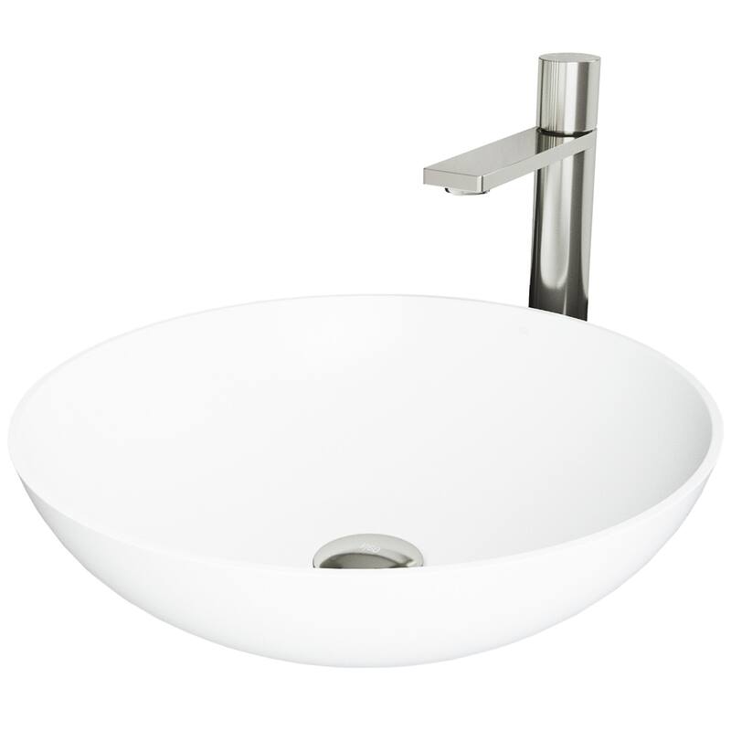 Vigo Lotus 16" Matte Stone� Vessel Bathroom Sink with 1.2 GPM Gotham - Matte White