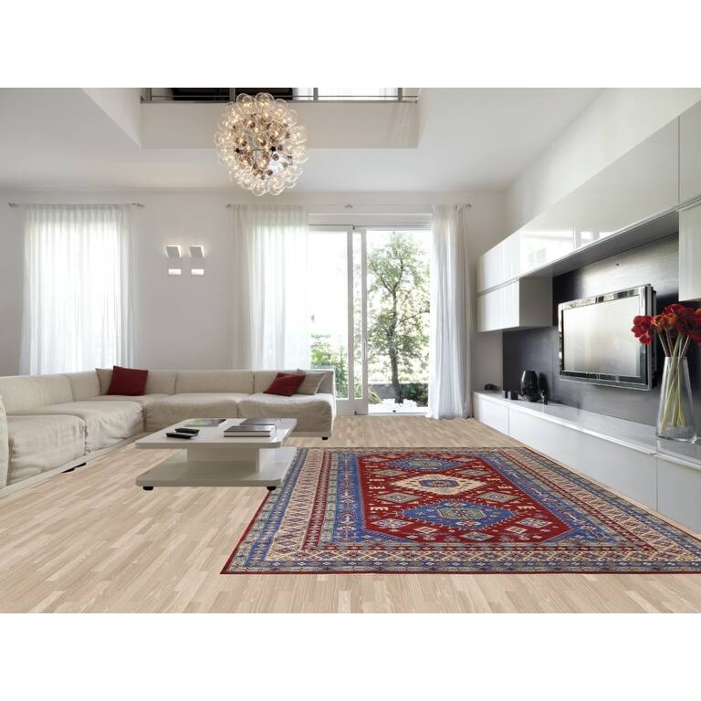 Large Red Geometric Kazak Oriental Area Rug Handmade Wool Carpet - 9'8" x 15'6"