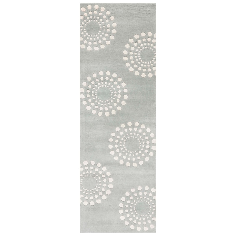 SAFAVIEH Handmade Soho Caroline Floral N.Z. Wool Rug - 2'6" x 8' Runner - Grey/Ivory