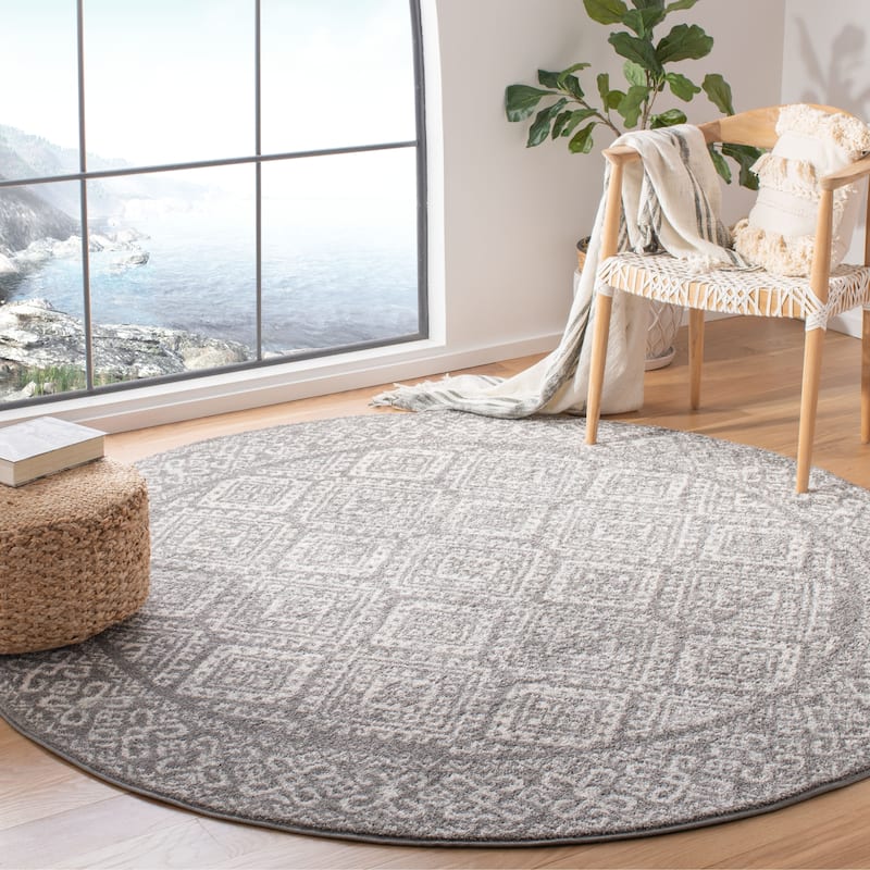SAFAVIEH Tulum Yolonda Rustic Moroccan Boho Rug - 6'7" Round - Dark Grey/Ivory - Round