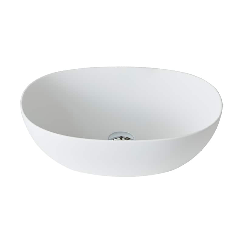 Solid Surface Vessel Bathroom Sink with Pop-Up Drain and Drain Hose, Modern Above Counter Wash Basin with Center Drain