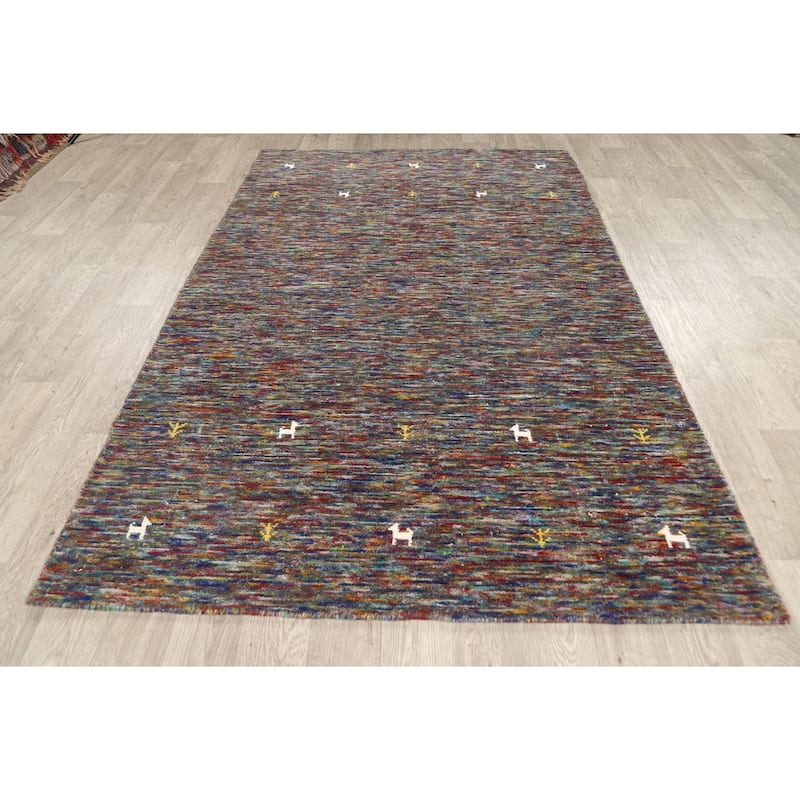 Hand Knotted Oriental 100% Wool Carpet Tribal Abstract Multi-Colored Gabbeh Area Rug - 8' 1'' X 5' 3''