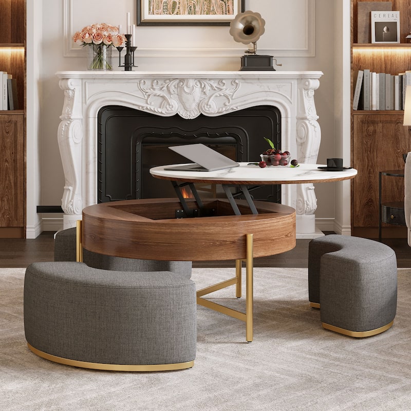 Modern Lift-Top Round Coffee Table with Hidden Storage