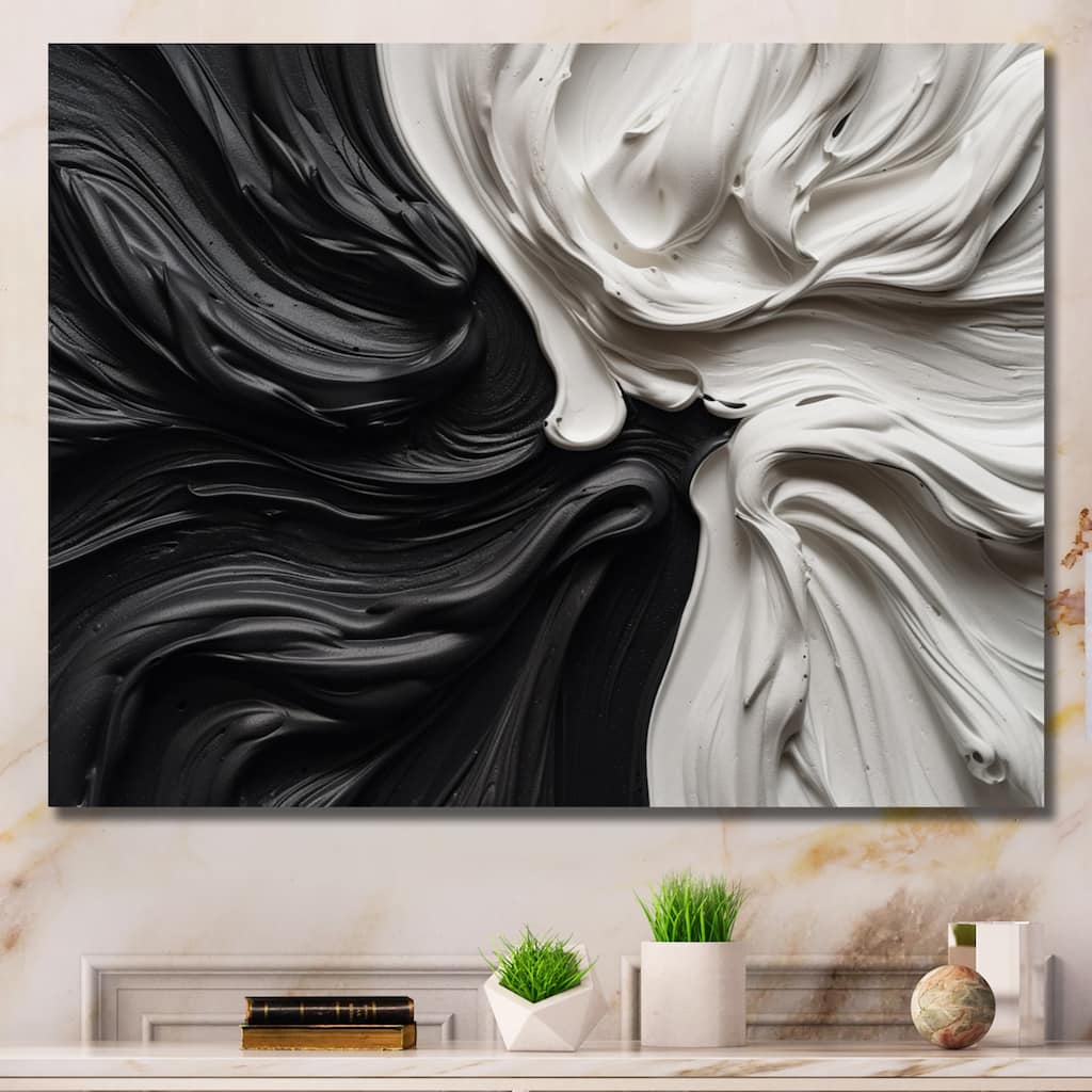 Designart "Black White Marbled Dreamscape Iv" Modern Geometric Wall Art Prints