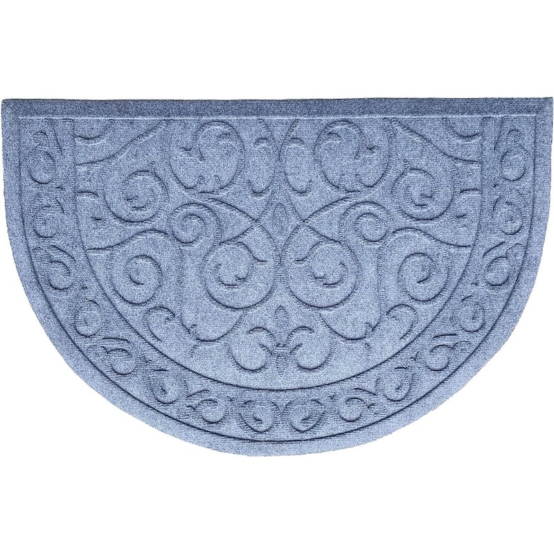 HomeRoots 24" X 36" Gray Scrollwork Semi Circle Outdoor Polypropylene Door Mat - 24' X '36