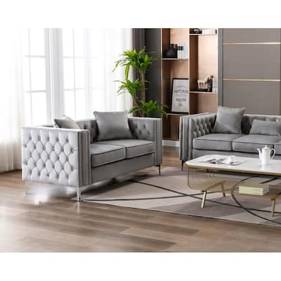 Silver Orchid Winters Glam Button-tufted Velvet Loveseat