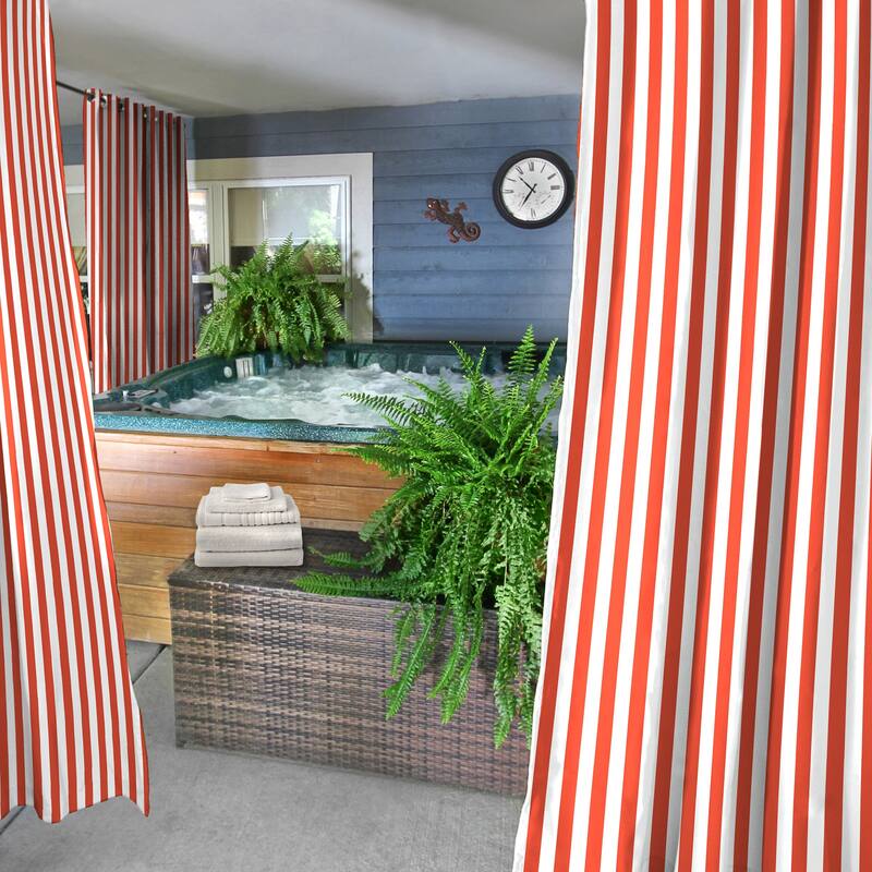 54" x 84" Solid Grommet Semi-Sheer Outdoor Curtain Panel - 54X84 - Melon/White Stripe