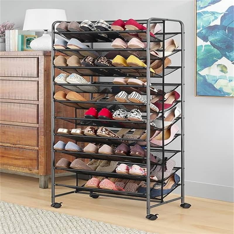 Top Shoe Rack - 17"D x 24.6"W x 63.78"H - 17"D x 24.6"W x 63.78"H - Gunmetal