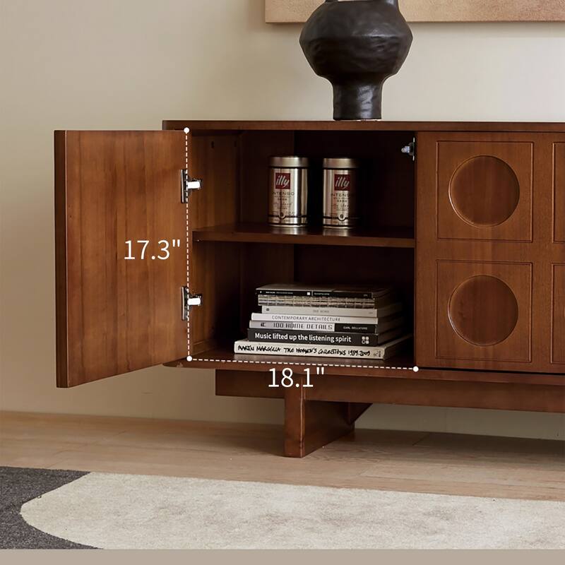 78.74 Mid-Century Brown Solid Wood TV Cabinet, Modern Media Console for Livingroom, Pre-Assembled