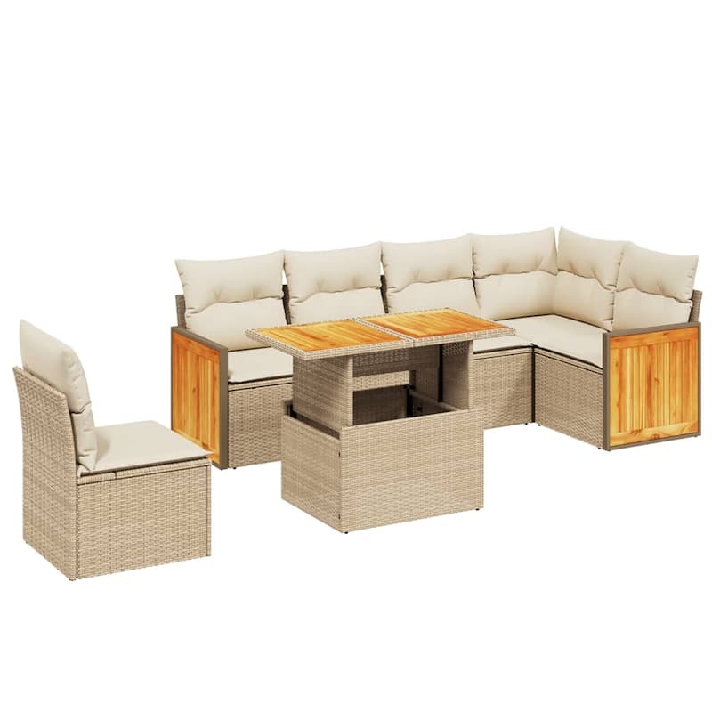 vidaXL Patio Sofa Set with Cushions Outdoor Furniture 7 Piece Poly Rattan - 21.7 x 39.4 x 28.7 in