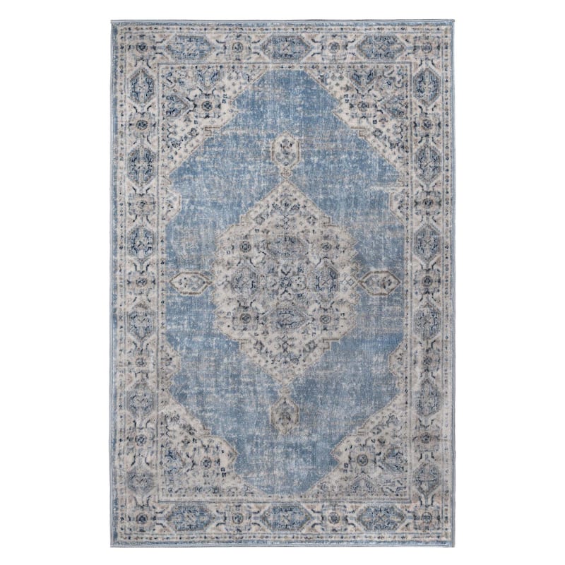 Superior Kailani Modern Farmhouse Medallion Indoor Runner or Area Rug - 7' 6" x 9' 6" - Blue / Cream