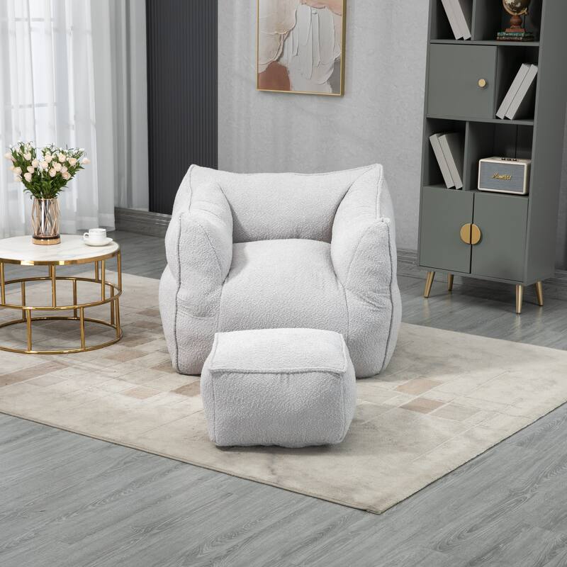 GDFStudio - COOLMORE Boucle Bean Bag Chair with Memory Foam Filling for Ultimate Comfort