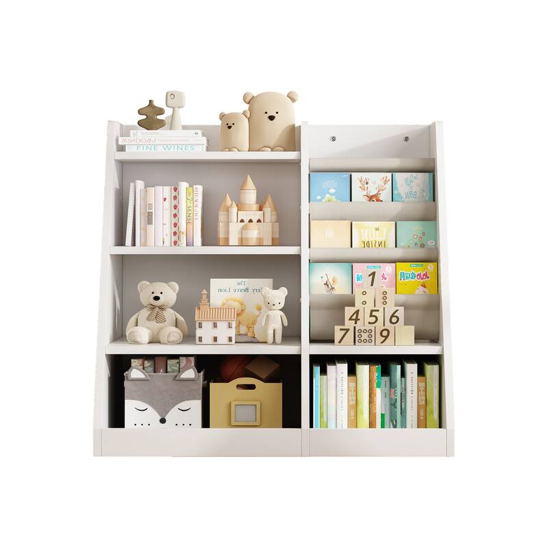 Wooden Toy Storage 4 Tier Childrens Small Bookcase and Bookshelf, for Room Playroom Nursery,Toddlers,Kids