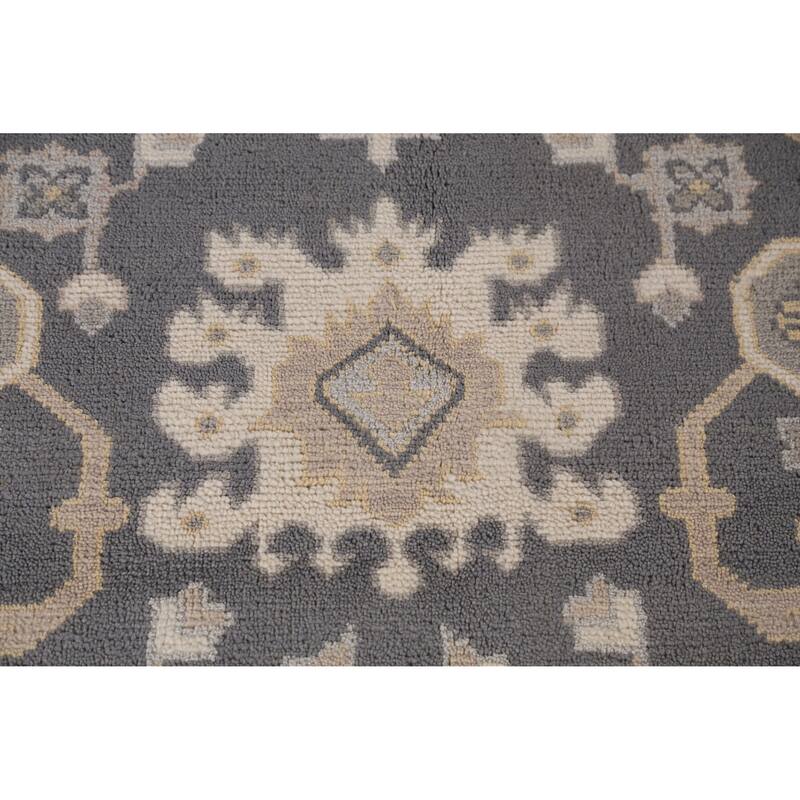 Gray Geometric Oushak Indian Area Rug Handmade Wool Carpet - 8'1" x 9'11"