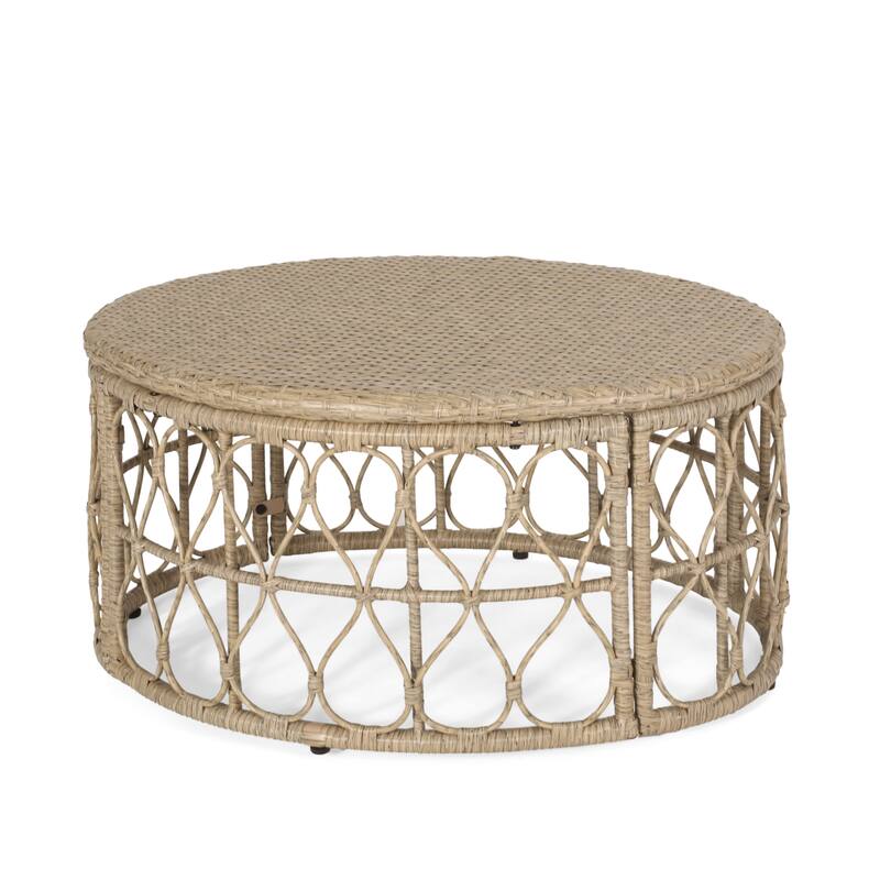 Boho Wicker Weave Coffee Table, 32.5" W - Polyethylene Rattan, Outdoor/Indoor Use