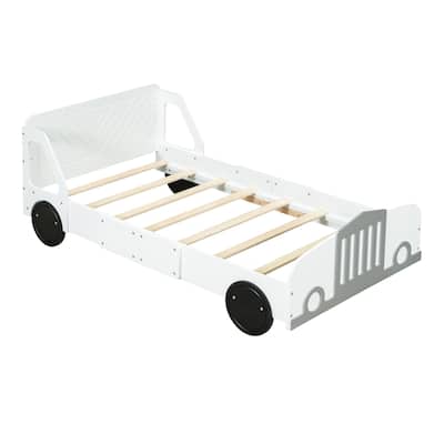 Car-Shaped Platform Bed with Wheels Suitable for Children