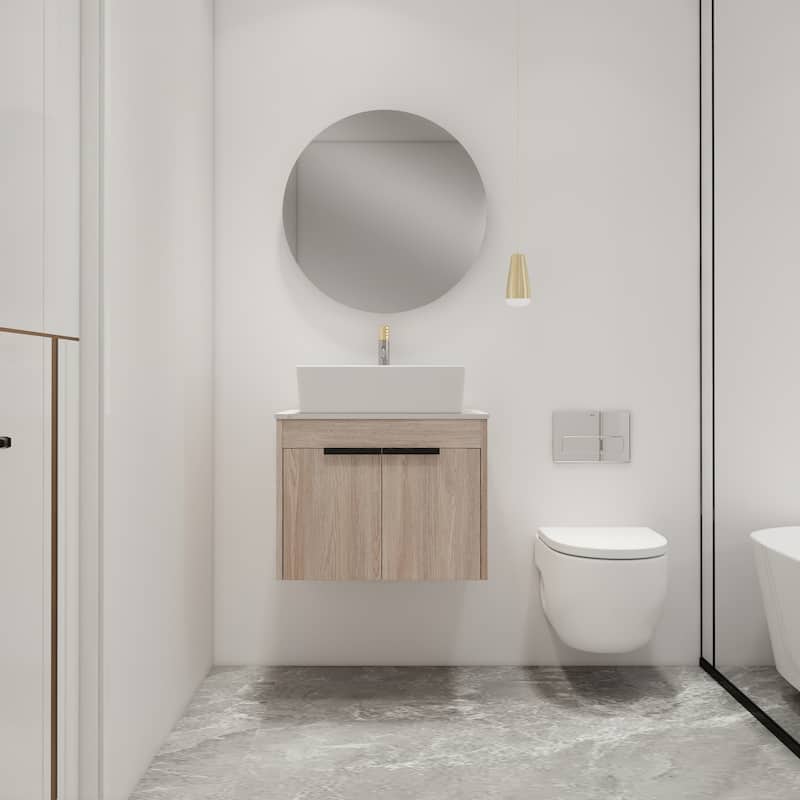 Malwee 24"/30" Floating Bathroom Vanity, Wall Mounted Bathroom Vanity with Ceramic Sink,Soft Close Doors