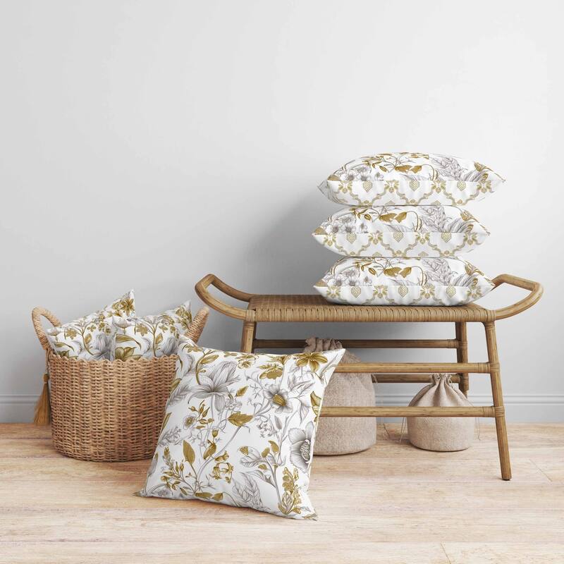 Garden Grace Gala Faux Suede Reversible Throw Pillow White and Gold