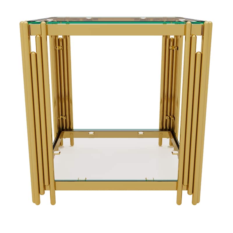 3-Piece Gold & Glass Living Room Table Set with Asymmetrical Metal Frames and Lower Shelves by Harper&Bright Designs