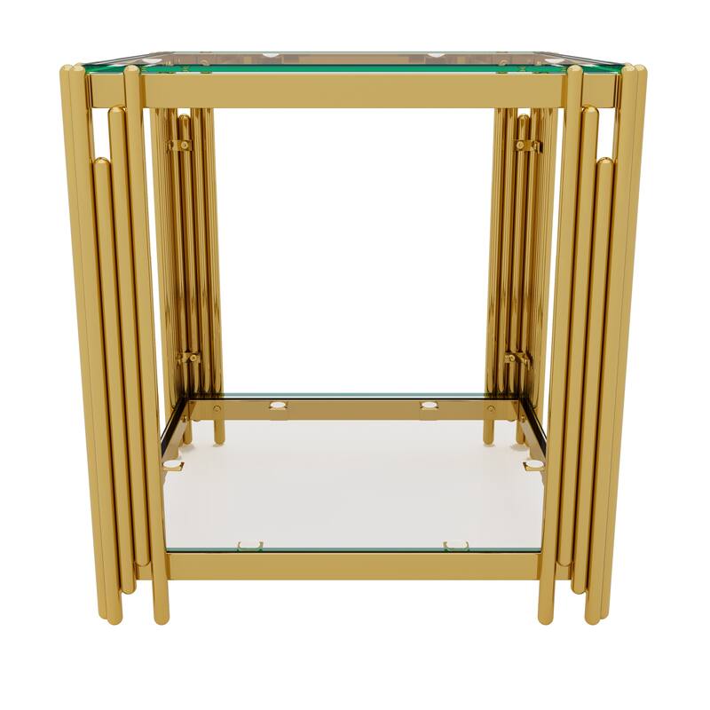 Glass Coffee Table Set of 3, Includes 1 Coffee Table & 2 End Tables, Luxury Living Room Table Set with Glass Top and Lower Shelf