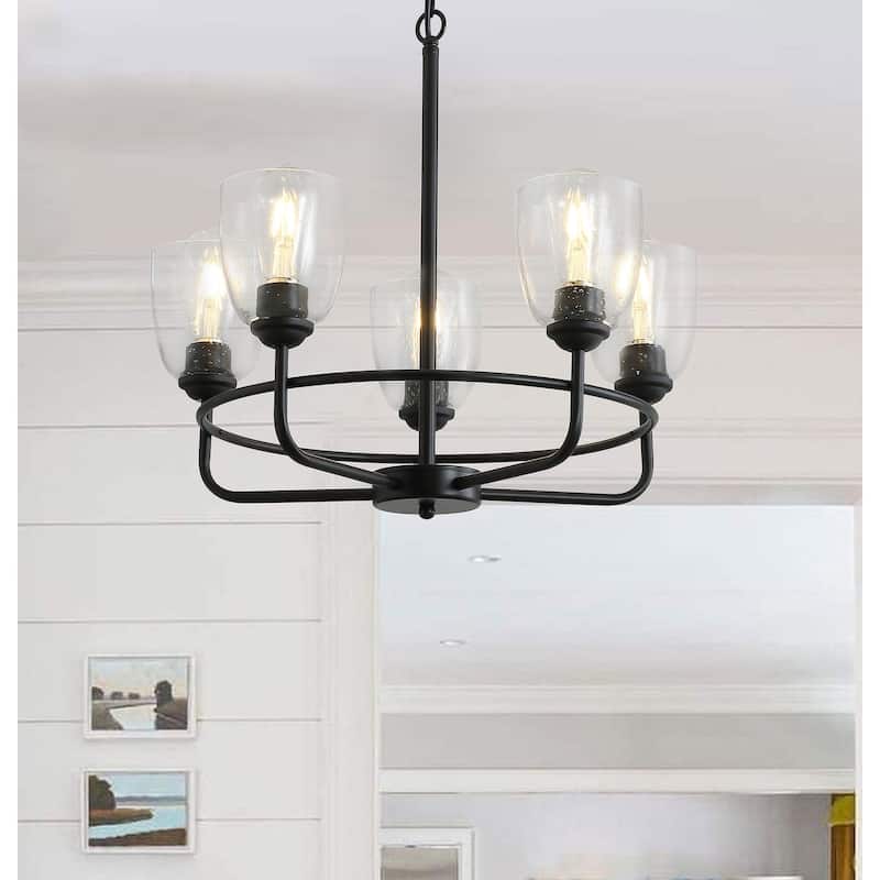 Modern Black 5-Light Bubble Glass Design Pendant Lighting Fixture