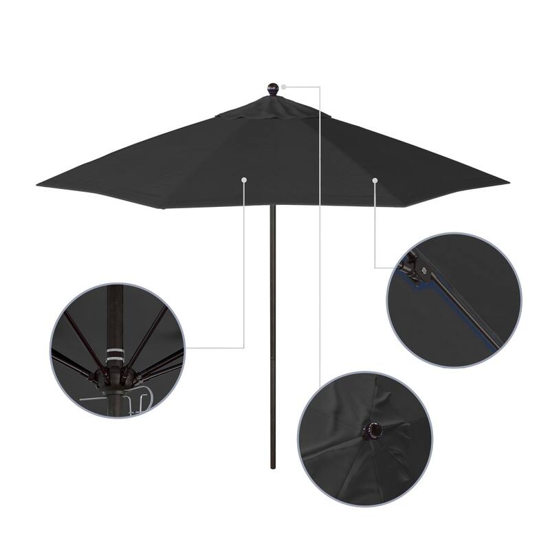 California Umbrella 9' Rd. Aluminum Frame, Fiberglass Rib Market Umbrella, Push Open, Bronze Finish, Pacifica Fabric