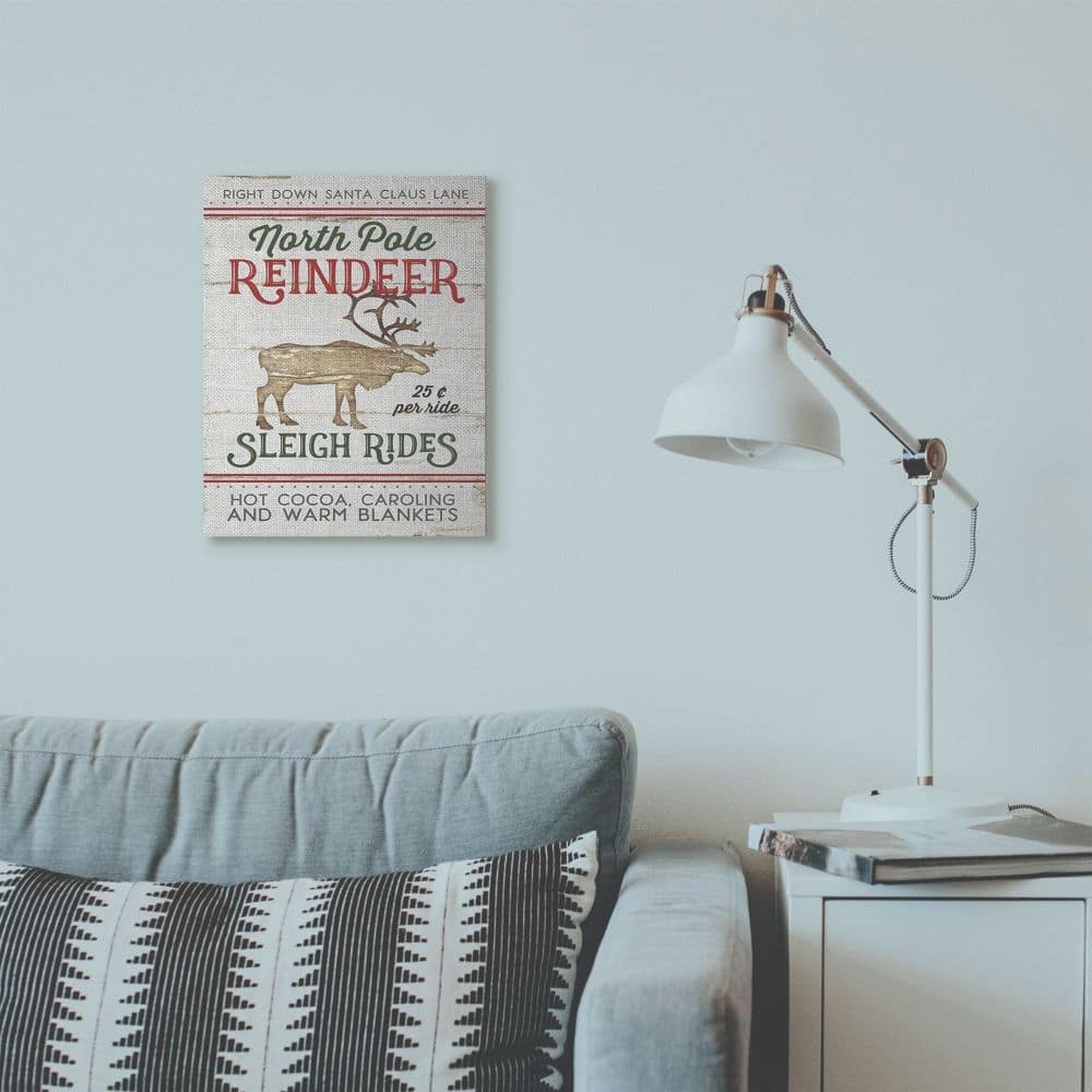 Stupell North Pole Reindeer Wood Texture Holiday Christmas Word Design Canvas Wall Art, Proudly Made in USA