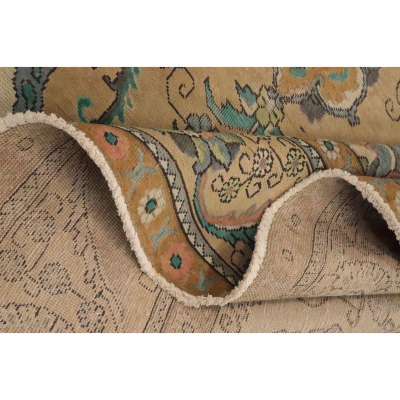 Hand Knotted Oriental 100% Wool Carpet Traditional Floral Brown Tabriz Area Rug - 12' 11'' X 9' 2''
