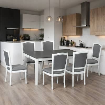 7 Piece Extendable Dining Table Set with 6 Upholstered Dining Chairs and 2 Built-in Drawers