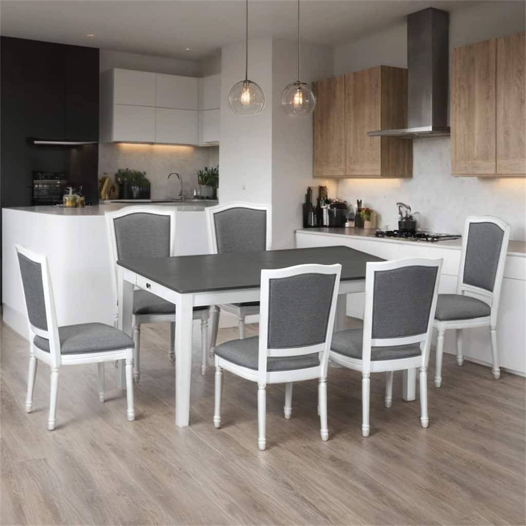 7 Piece Extendable Dining Table Set with 6 Upholstered Dining Chairs and 2 Built-in Drawers
