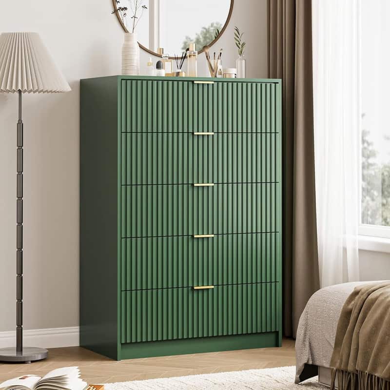 5 Drawer Dresser, 32 Inch Wide Chest with Gold Handles for Bedroom Living Room