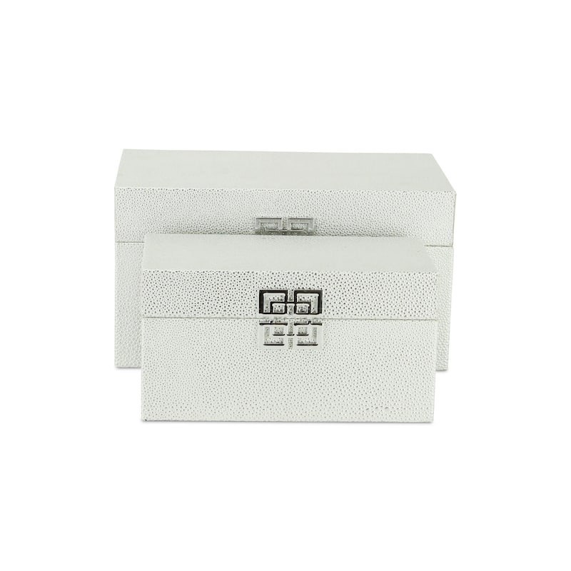 2 White Silver Double Happiness Shagreen Boxes 11.75"