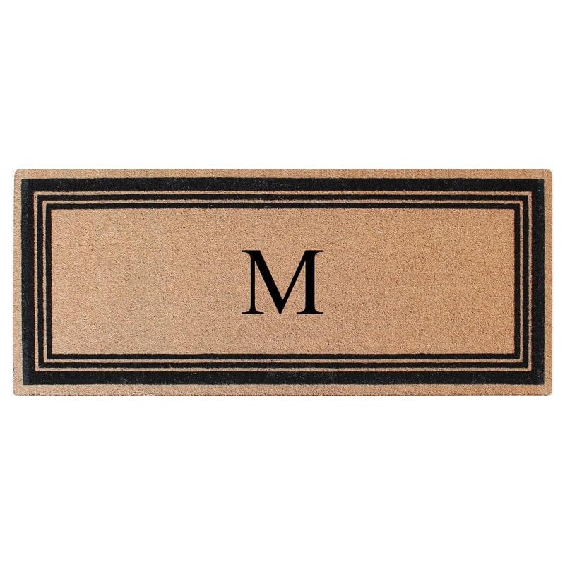 A1HC Natural Coir Monogrammed Flock Anti shed Treated Durable Doormat BlackBeige
