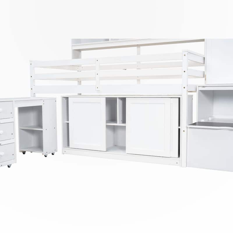Twin Size Wooden Loft Bed Big Storage with Under bed Desk