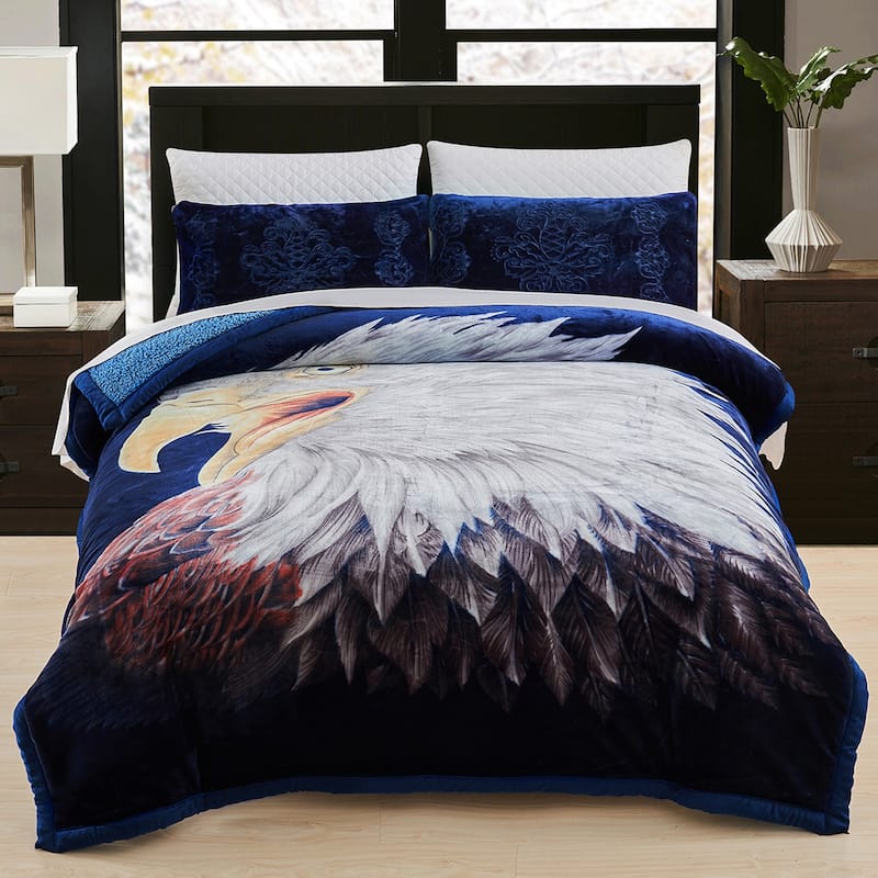Ultra Plush Printed 3-piece Sherpa Borrego Comforter Set