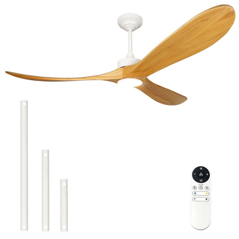 Indoor/Outdoor Ceiling Fan with Remote Control, 3-Blades Solid Wood Ceiling Fan for Bedroom Living Room