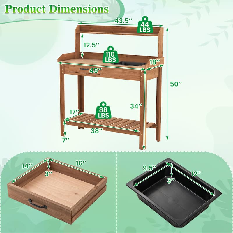 Gymax Potting Bench Outdoor Wooden Garden Table Work Station Solid