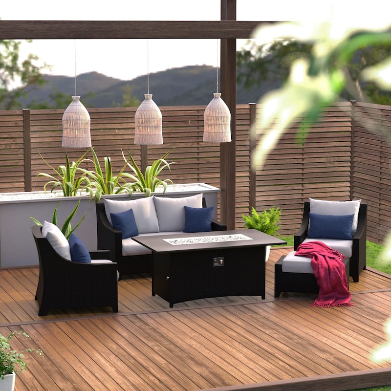 Deco 5 Piece Sunbrella Outdoor Patio Love & Club Fire Set