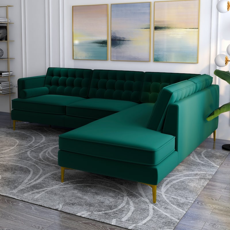 Caterina Velvet Modern Living Room Tufted Corner Sectional Sofa