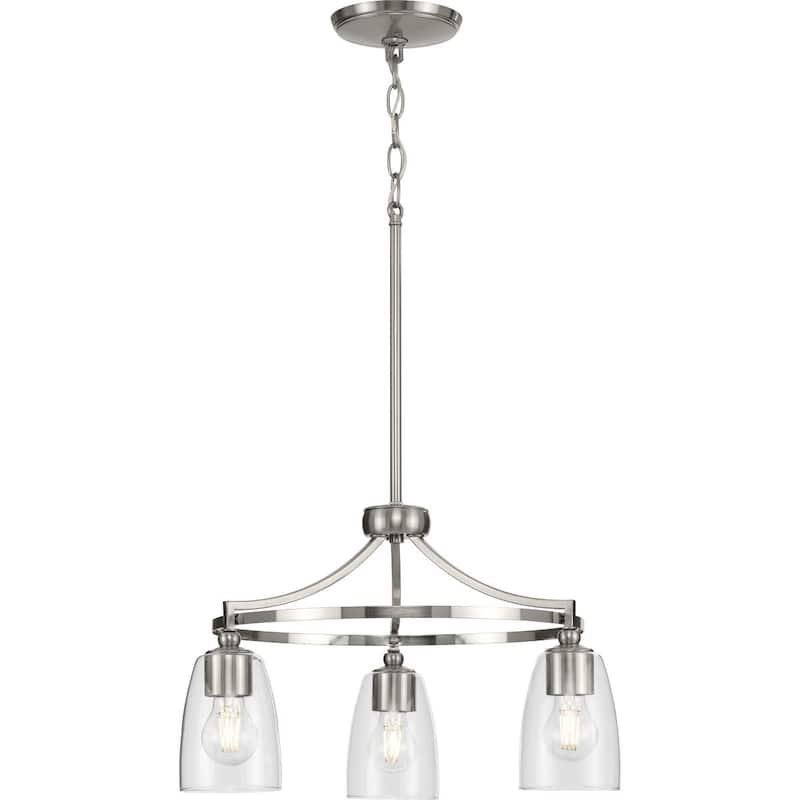 Parkhurst Collection Three-Light New Traditional Brushed Nickel Clear Glass Chandelier Light - 21 in x 21 in x 12.25 in